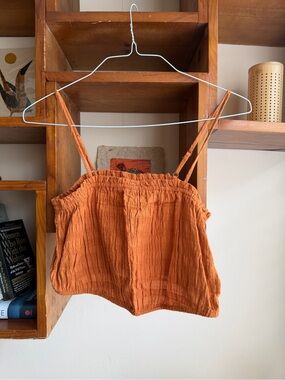 aerie Crinkle Tube Crop Top (Rust | Orange | Small)
